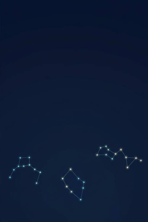A dark-mode phone wallpaper: tiny glowing constellations connected by fine lines on deep navy, minimal, empty space at the top for the clock.