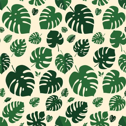Seamless repeating pattern of tropical monstera leaves, flat vector, deep green on cream, evenly tiled botanical wallpaper