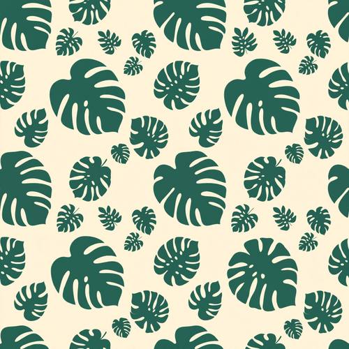 Seamless repeating pattern of tropical monstera leaves, flat vector, deep green on cream, evenly tiled botanical wallpaper