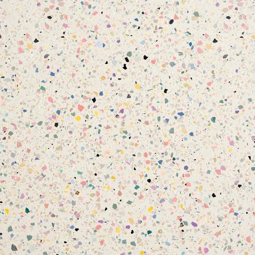 Seamless terrazzo texture, scattered confetti chips on warm off-white, flat top-down, evenly distributed, tileable
