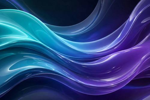 Flowing liquid gradient waves in teal, blue and violet, glossy and smooth, abstract tech hero background
