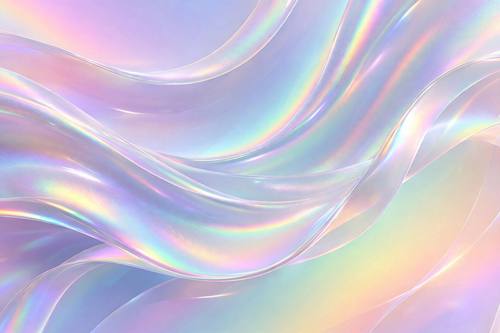 Iridescent holographic gradient, pastel rainbow sheen, smooth flowing shapes, futuristic abstract background