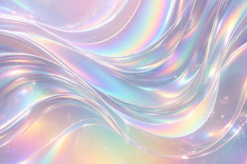 Iridescent holographic gradient, pastel rainbow sheen, smooth flowing shapes, futuristic abstract background