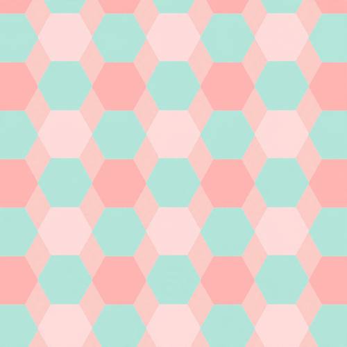 Seamless geometric pattern of interlocking pastel hexagons, flat minimal design, soft mint and blush, tileable background