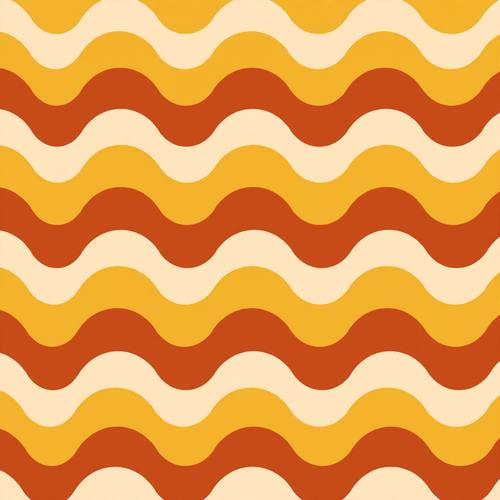 Seamless retro 70s wavy stripe pattern, mustard, rust and cream, groovy repeating background, flat