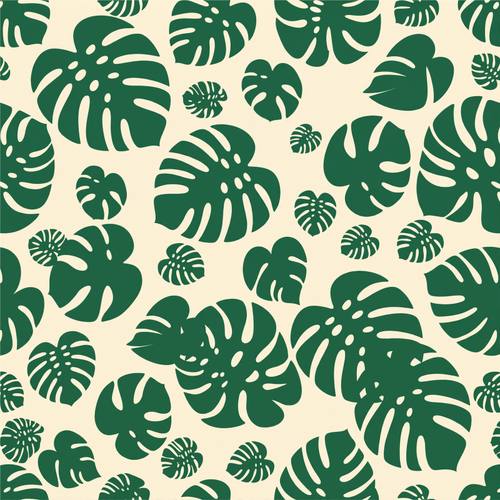 Seamless repeating pattern of tropical monstera leaves, flat vector, deep green on cream, evenly tiled botanical wallpaper