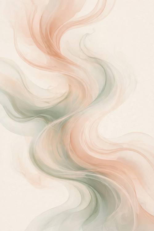 A phone wallpaper of abstract flowing paint swirls in matte peach, sage and cream, soft and calm, no hard edges, minimal.