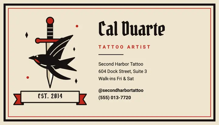 Swallow and dagger tattoo business card template