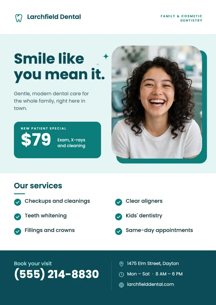 Fresh teal dental clinic flyer template