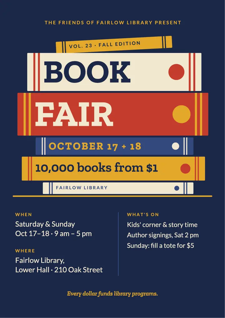 Stacked spines book fair flyer template