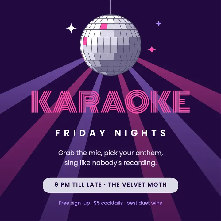Mirror ball karaoke night post template