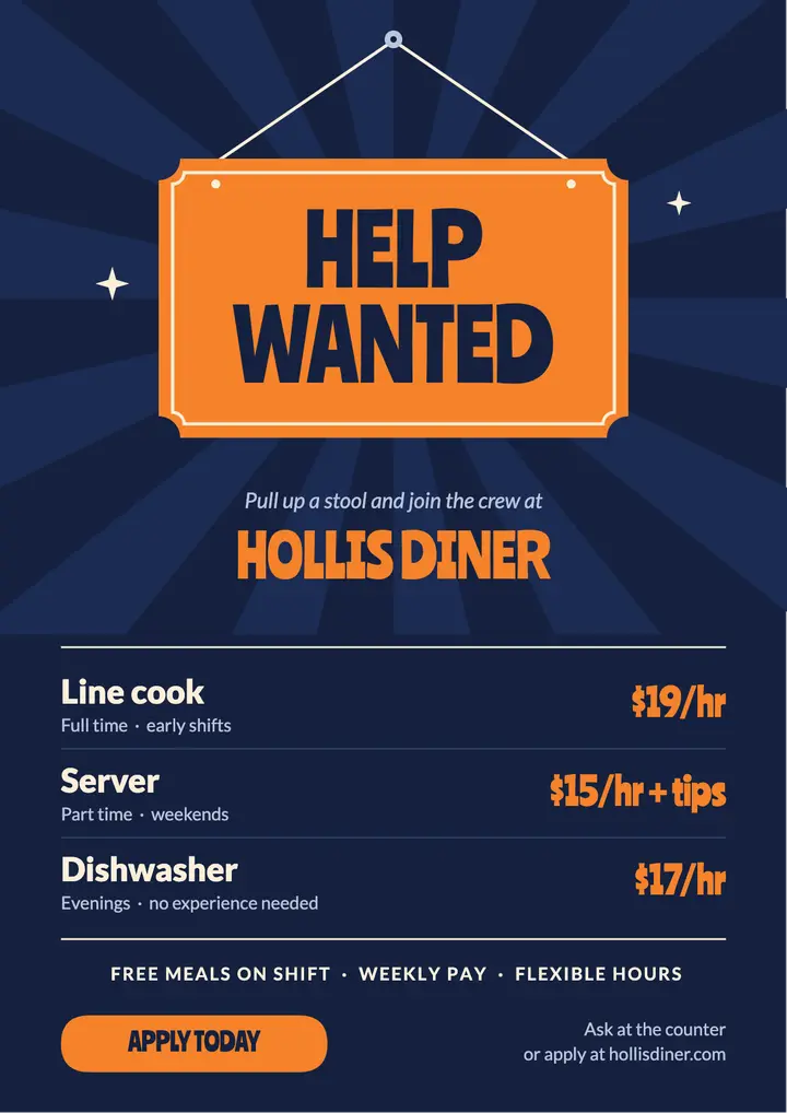 Retro help wanted sign flyer template