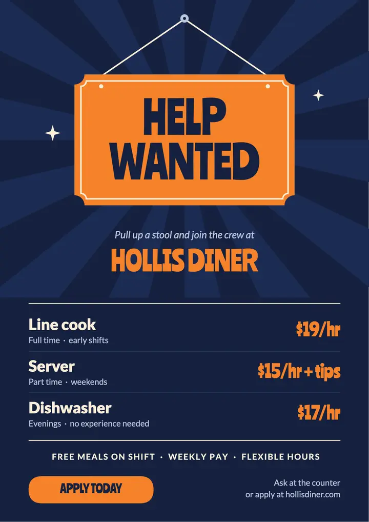 Retro help wanted sign flyer template