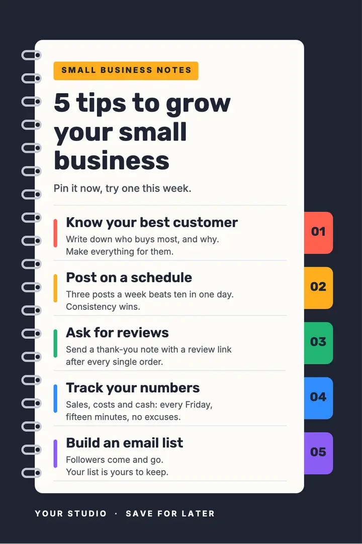 Notebook tabs business tips: small business tips pin template