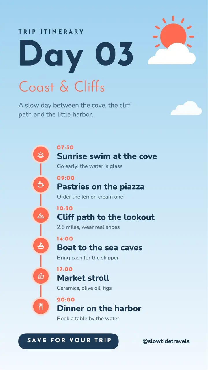 Sky blue day itinerary template