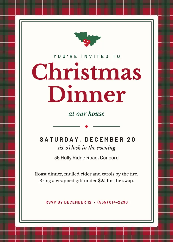 Classic tartan Christmas dinner invitation template