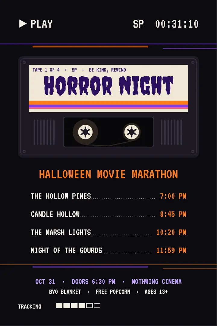 Horror Night VHS marathon poster template
