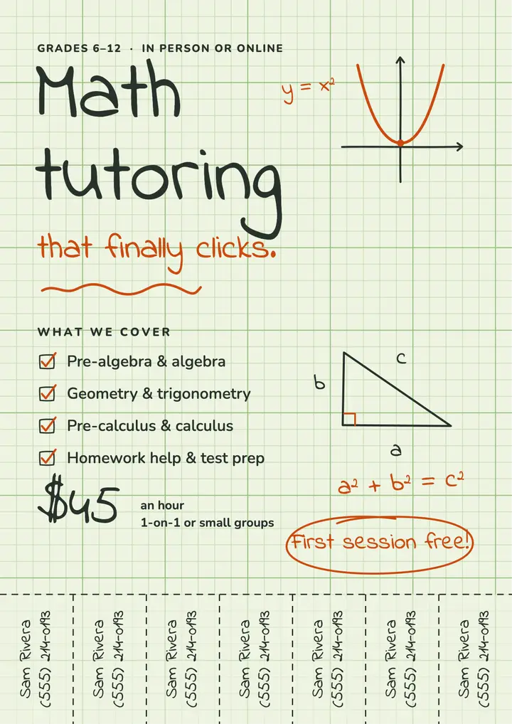 Graph paper math tutoring flyer template