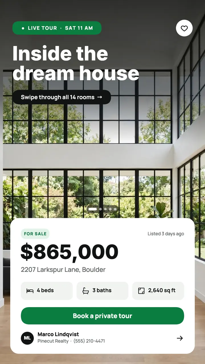 Listing app home tour story template