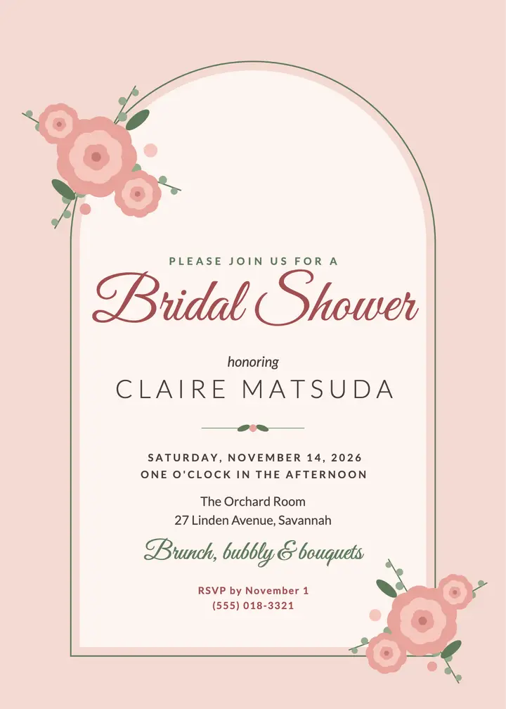 Peony arch bridal shower invitation template