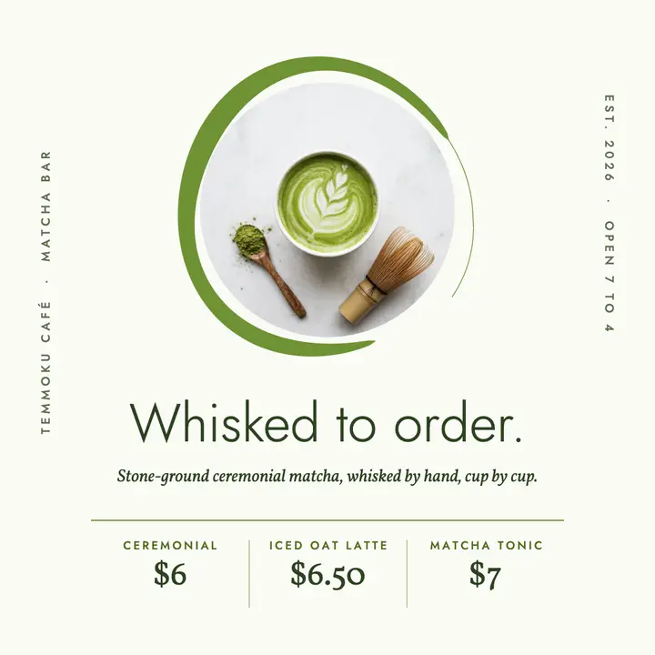 Whisked to order matcha cafe post template