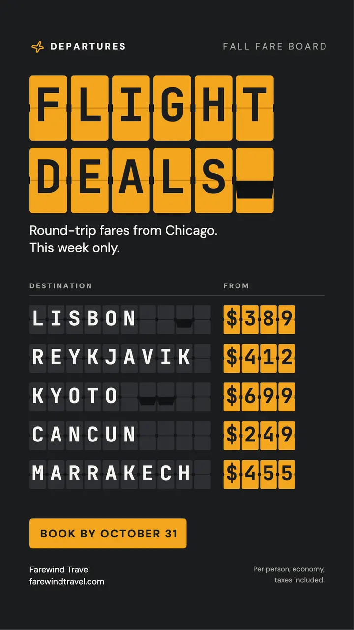 Split-flap flight deals story template