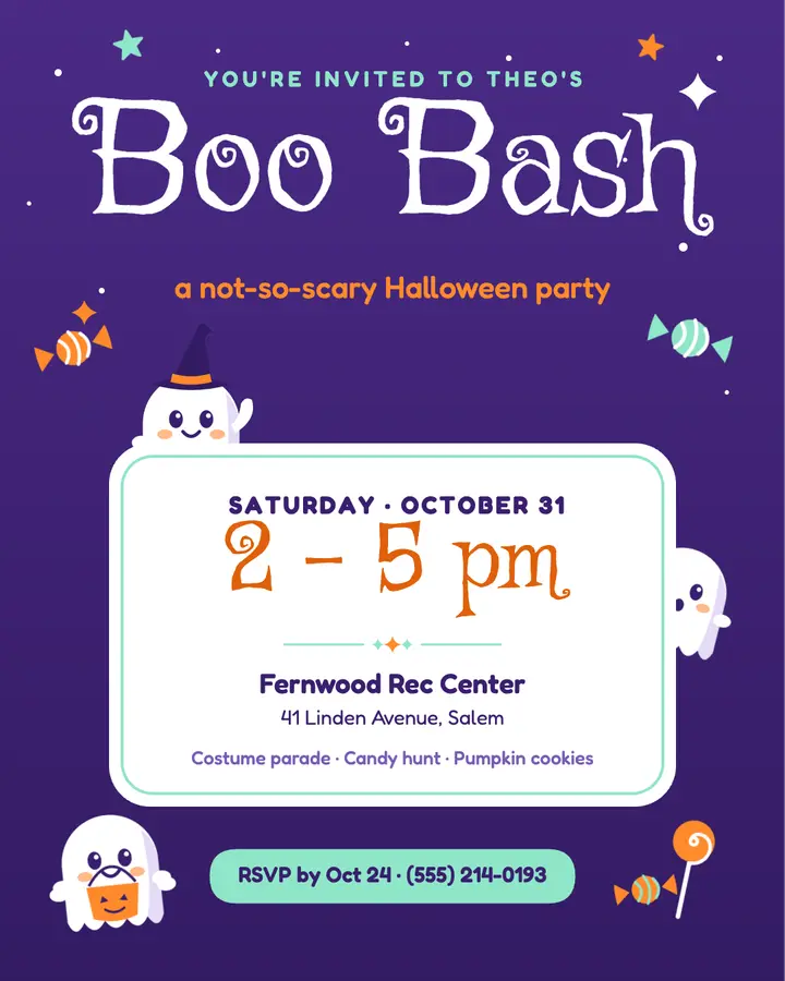 Little ghosts Halloween kids party invitation template