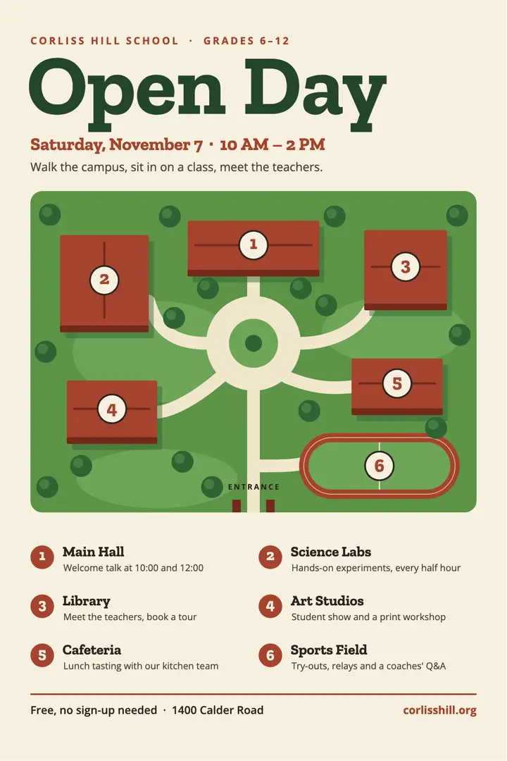 Campus map school open day poster template