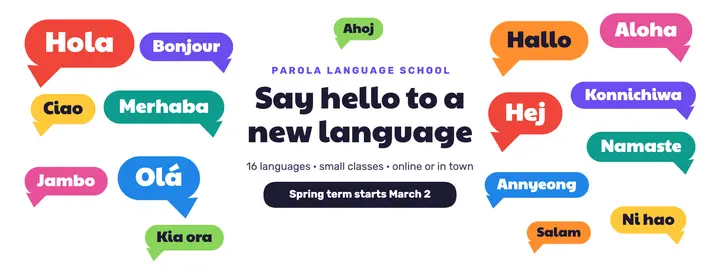 Hello bubbles language school Facebook cover template