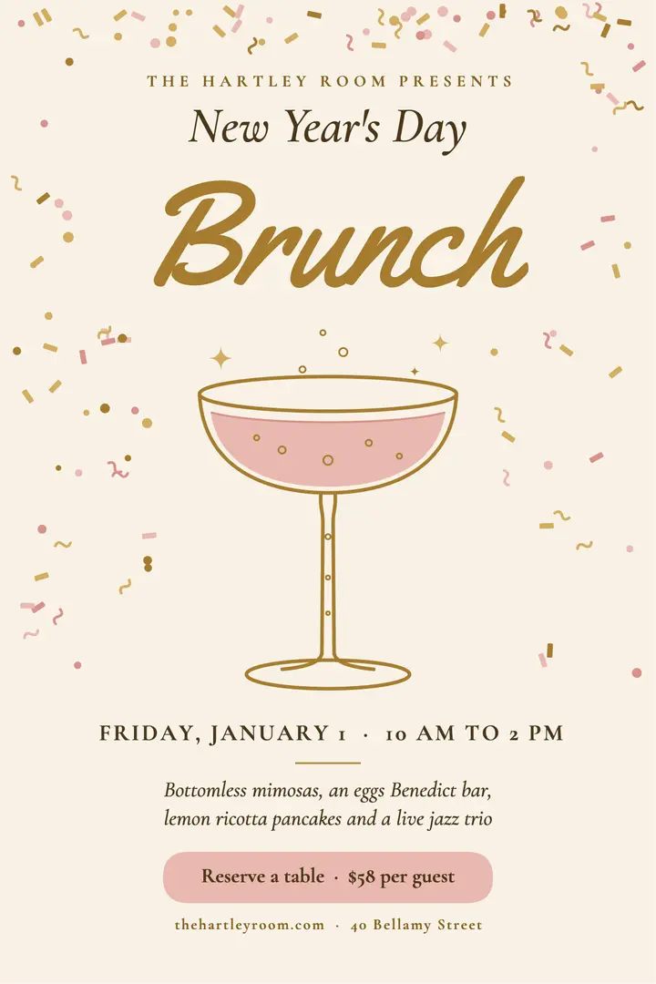 Champagne coupe New Year's Day brunch poster template