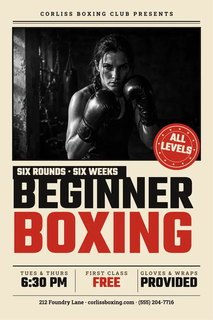 Fight night bill boxing class poster template