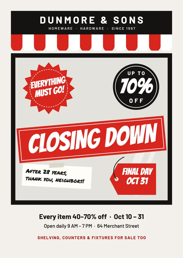 Shop window closing down sale flyer template