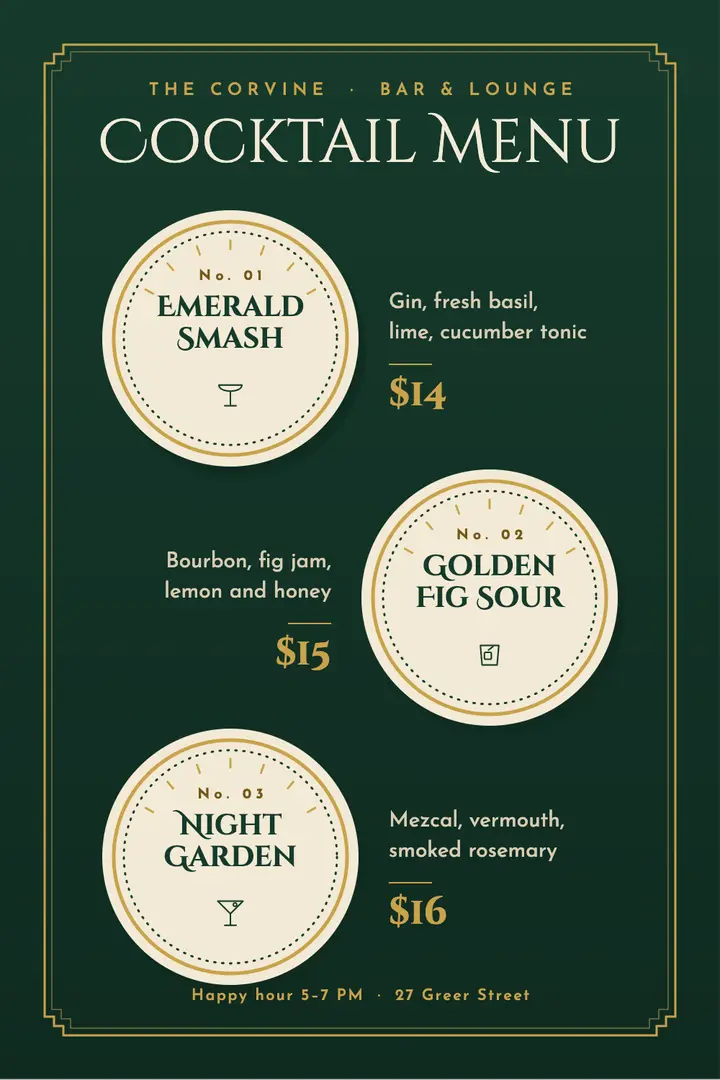 Bar coasters cocktail menu pin template