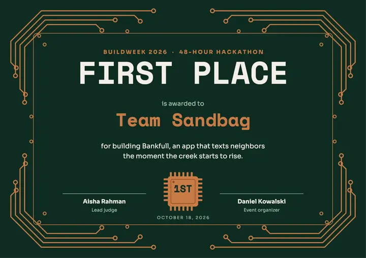 Circuit board hackathon certificate template