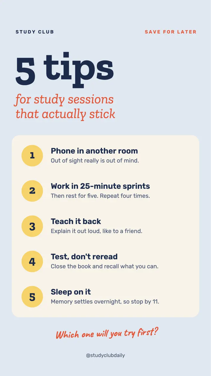 Five study tips template