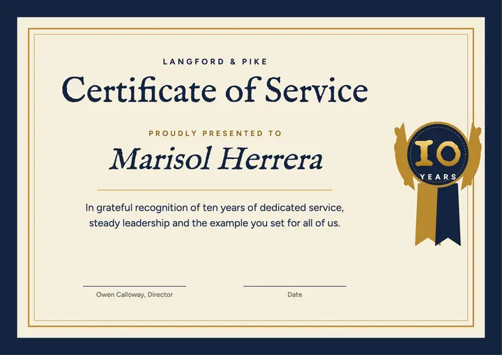 10 years of service certificate template