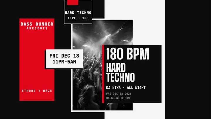 Bass Bunker 180 BPM techno night thumbnail template
