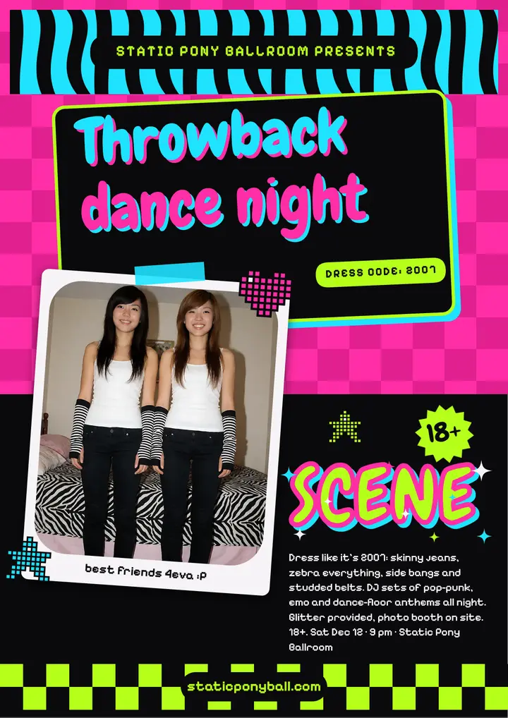 2007 throwback dance night flyer, scene kid: throwback dance night flyer template