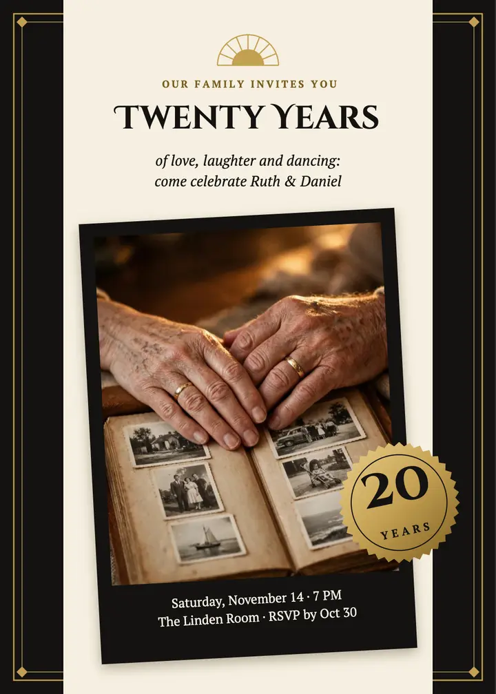 Twenty years anniversary invitation template