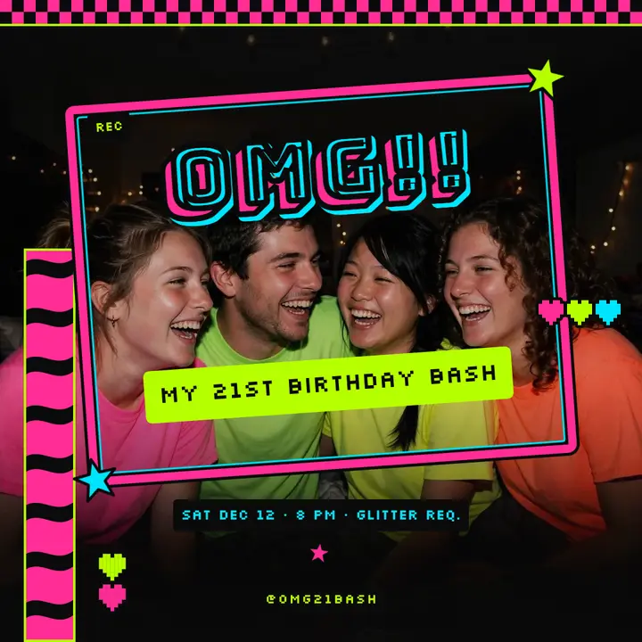 21st birthday bash invite, scene kid 2007 template