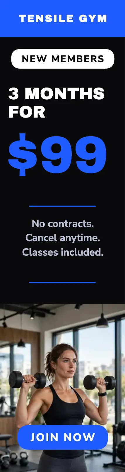 Gym 3 months for $99 ad template