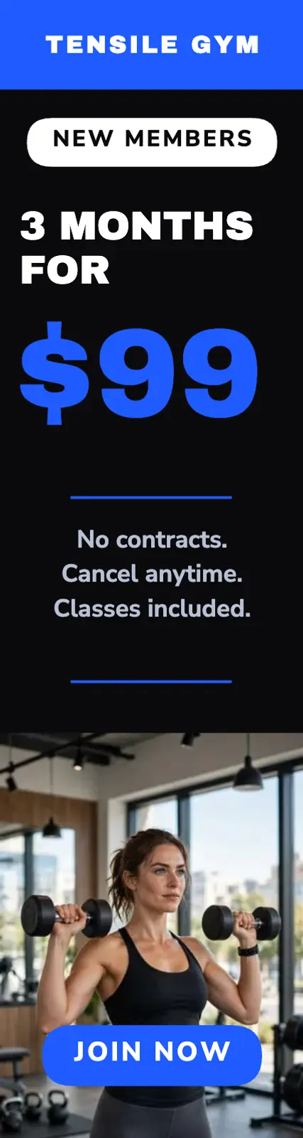 Gym 3 months for $99 ad template