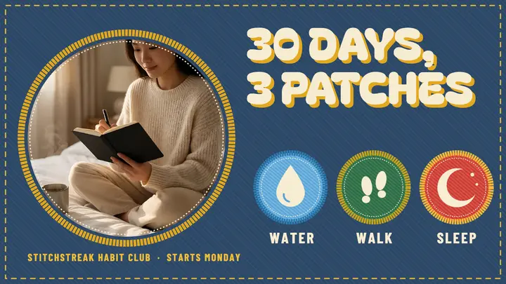 30-day habit challenge, embroidered patches template