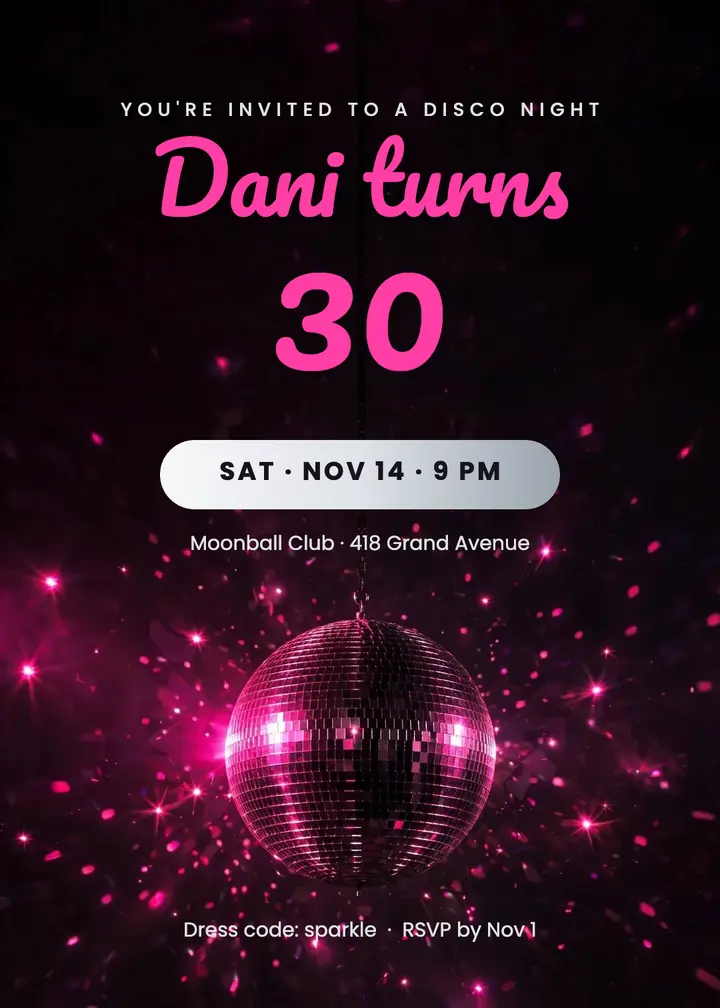 Turning 30 disco invitation template