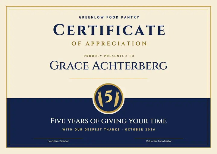 5 years volunteering certificate template