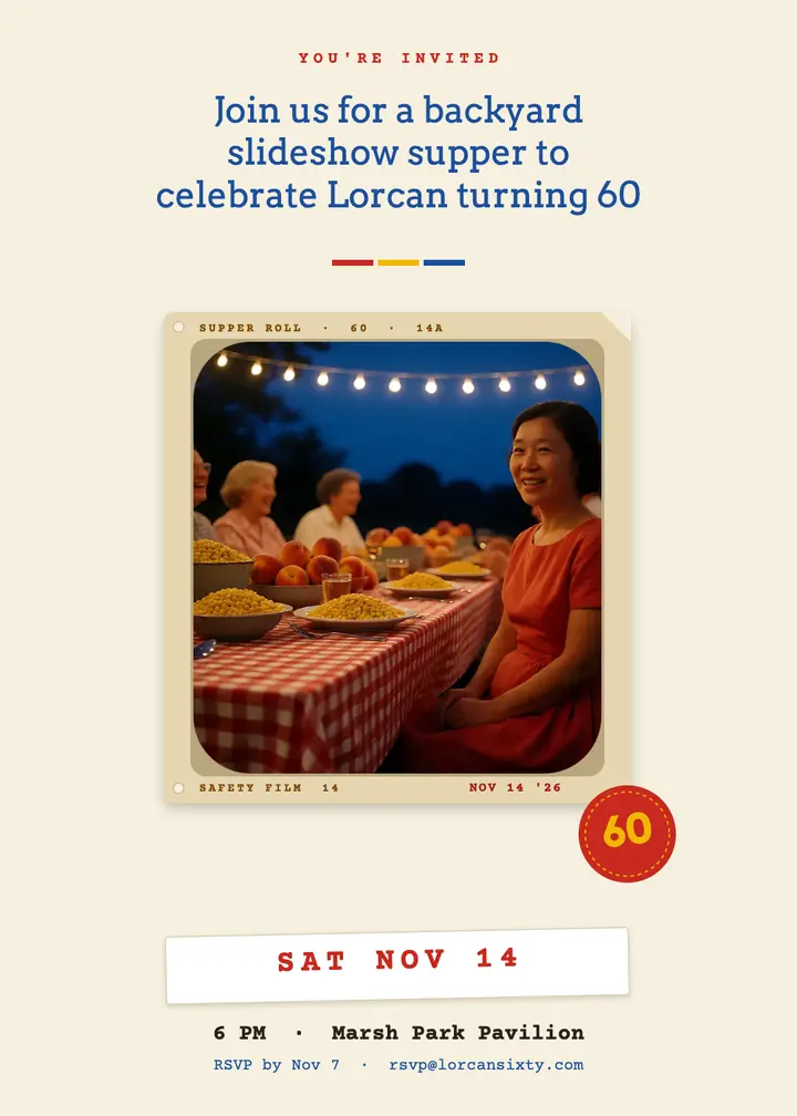 60th birthday slideshow supper invitation, slide film template