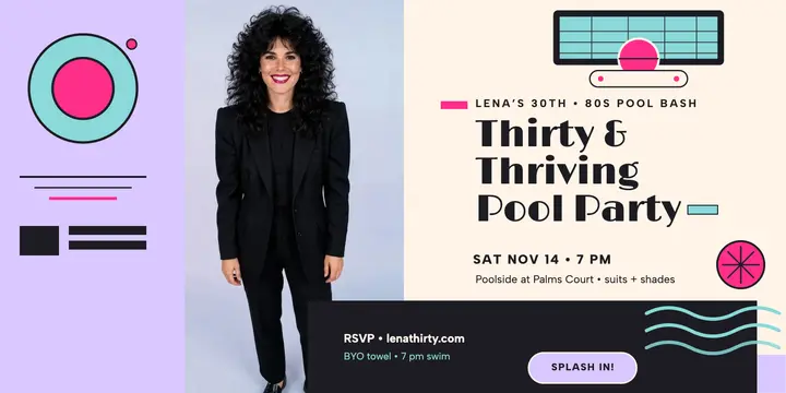 Lena's thirty and thriving pool party invite template