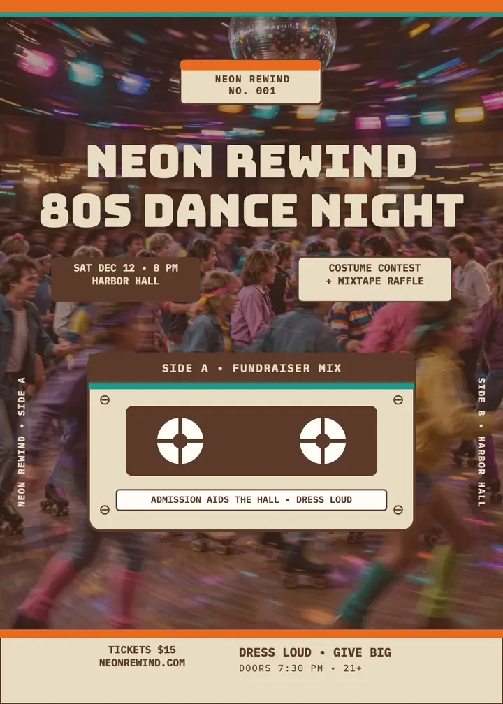 Neon Rewind Night 80s dance invite template
