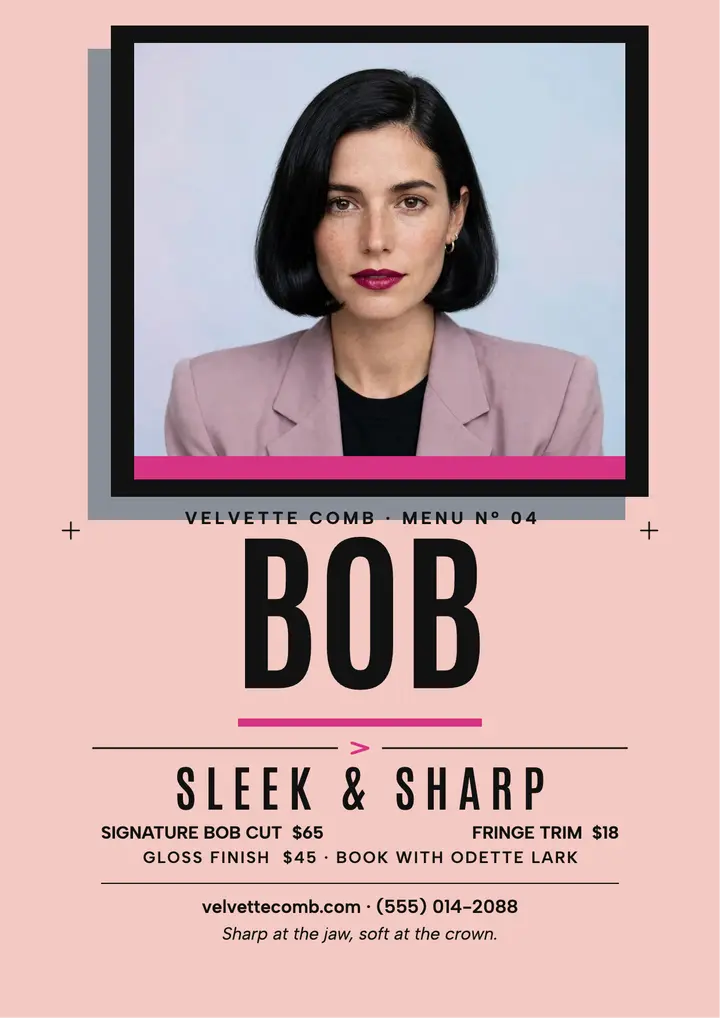 Velvette Comb bob menu flyer template