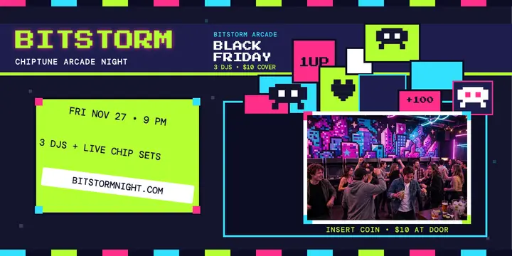 Bitstorm chiptune arcade night post template